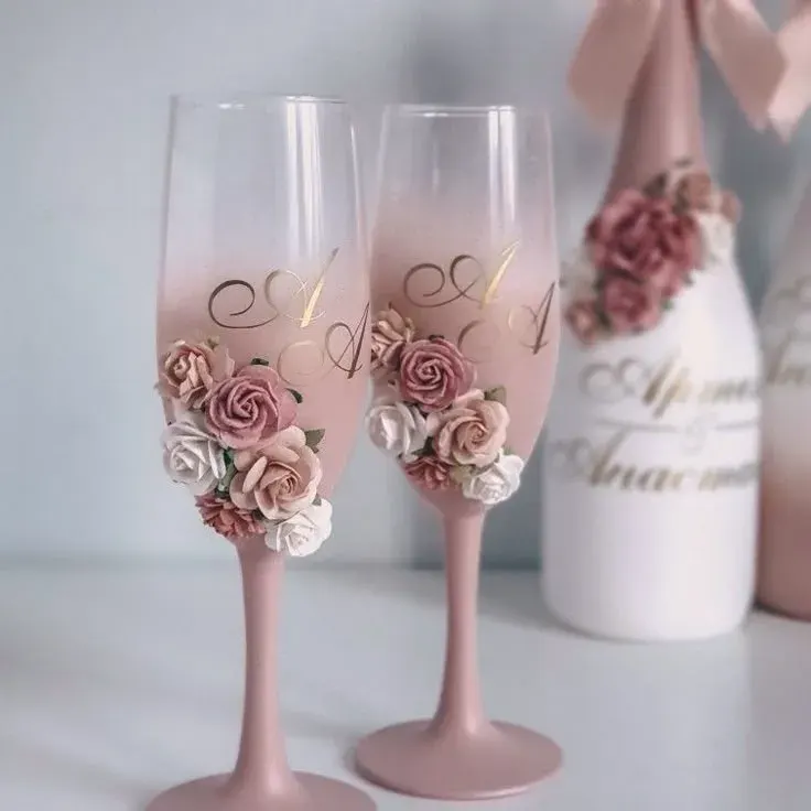 Floral wedding glasses